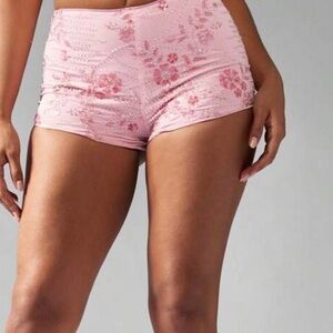 SHEIN Pink High-Waist Floral Lace & Sequin Shorts